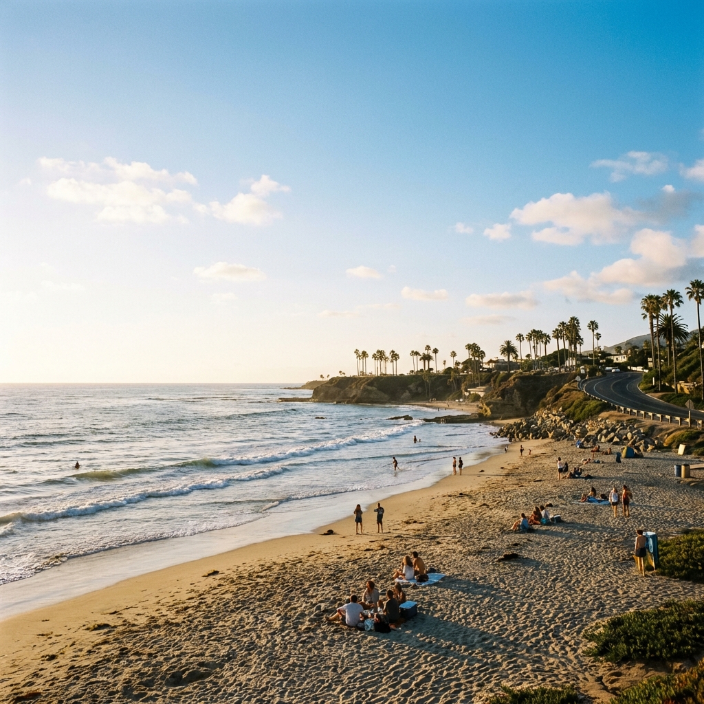 California Coastline with people on the beach